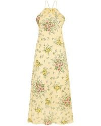 Rodarte - Floral-Print Bow-Detailed Halterneck Silk-Crepe Midi Dress - Lyst