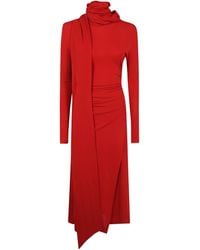 Blumarine - High-Neck Scarf Detailed Draped Midi Dress - Lyst