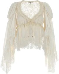 Chloé - Chloé Lace Trim Peplum Top - Lyst