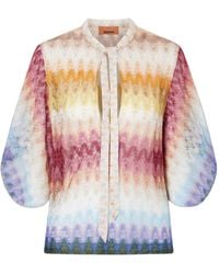 Missoni - Tie-Detailed Striped Crochet-Knit Blouse - Lyst