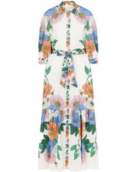 Borgo De Nor - Bianca Linen-Blend Floral Midi Dress - Lyst