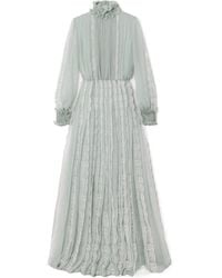 Valentino - Ruffled Lace-Trimmed Pleated Silk-Chiffon Gown - Lyst