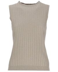 Peserico - Ribbed Knit Sleeveless Fitted Cotton Top - Lyst