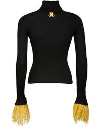La DoubleJ - Feather-Cuff Ribbed-Knit Jumper - Lyst