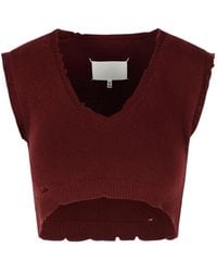Maison Margiela - Distressed Cropped Knitted Top - Lyst