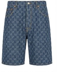 Gucci - Leather-Trimmed Denim Bermuda Shorts - Lyst