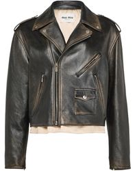 Miu Miu - Long-Sleeved Leather Jacket - Lyst