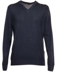 Fedeli - Long-Sleeved V-Neck Knitted Sweater - Lyst
