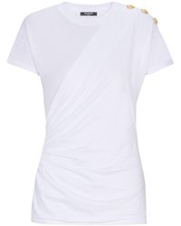 Balmain - Buttons Draped T-Shirt - Lyst