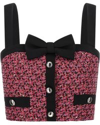 Alessandra Rich - Wool Blend Tweed Top With Micro-Sequin Embroidery And Bow Detail - Lyst