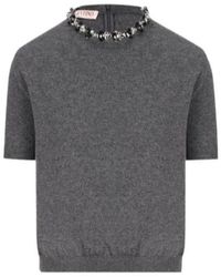 Valentino - Embellished Crewneck Short-Sleeved Jumper - Lyst