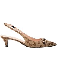 Gucci - Motif Canvas Horsebit Sling Pumps - Lyst