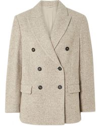 Brunello Cucinelli - Double-Breasted Wool And Silk-Blend Tweed Blazer - Lyst