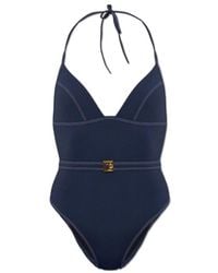 Balmain - Belted Contrast-Stitch Swimsuit - Lyst