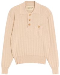 Valentino - Button Detailed Long-Sleeved Ribbed Polo Shirt - Lyst