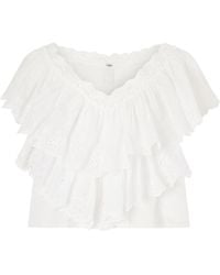 Chloé - Cropped Ruffled Broderie Anglaise Cotton Top - Lyst