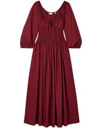 Doen - Quintessa Tie-Detailed Shirred Organic Cotton-Poplin Midi Dress - Lyst