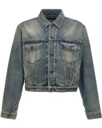 Balenciaga - Logo Rhinestone Embellished Denim Jacket - Lyst