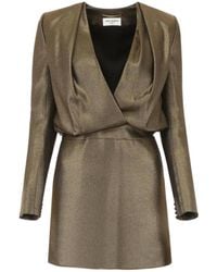 Saint Laurent - Long-Sleeved Front Wrap Mini Dress - Lyst