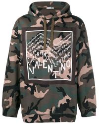 Valentino - Logo Print Camouflage Cotton Blend Hoodie - Lyst
