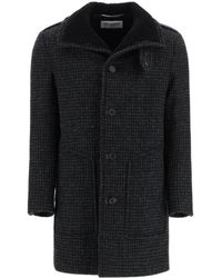 Saint Laurent - Shearling-Collar Check Wool Coat - Lyst
