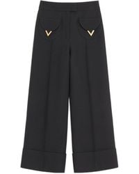 Valentino - Logo Plaque Wide Leg Pants - Lyst