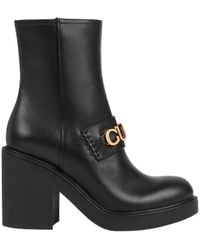 Gucci - Logo-Plaque Leather Boots - Lyst