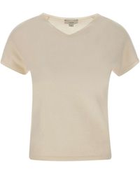Vince - Short Sleeve V-Neck Knitted Top - Lyst