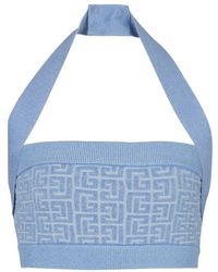 Balmain - Halterneck Monogram Crop Top - Lyst