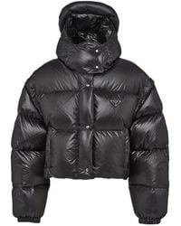 Prada - Logo-Plaque Padded Cropped Shell-Down Jacket - Lyst