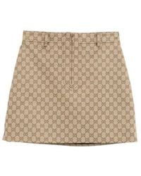 Gucci - Gg Cotton Canvas Jacquard Fabric Skirt - Lyst
