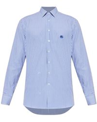 Etro - Pegaso Embroidered Pinstriped Long-Sleeved Shirt - Lyst
