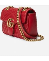 Gucci - GG Marmont Mini Matelasse Red Leather Shoulder Bag - Lyst