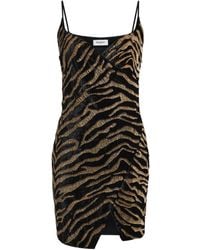 Balmain - Sleeveless Tiger Embroidered Velvet Mini Wrap Dress - Lyst