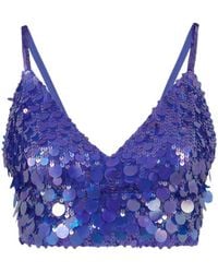 P.A.R.O.S.H. - V-Neck Sequin Embellished Crop Top - Lyst