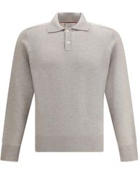 Brunello Cucinelli - Long-Sleeved Knitted Polo Shirt - Lyst