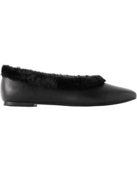 STAUD - Faux Fur-Trimmed Leather Ballet Flats - Lyst
