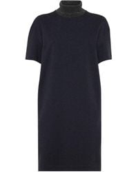Brunello Cucinelli - Monili-Detailed High Neck Mini Dress - Lyst