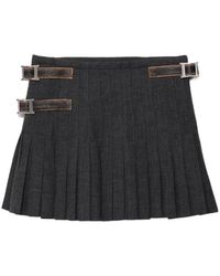 Prada - Pleated Rush Stitch Wool Miniskirt - Lyst