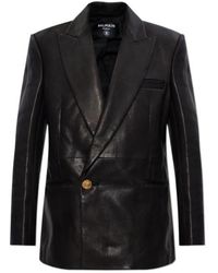 Balmain - Single-Breasted Leather Blazer - Lyst