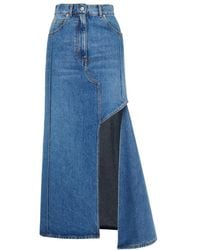 McQueen - Slashed Cut-Out Denim Midi Skirt - Lyst
