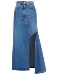 McQueen - Slashed Cut-Out Denim Midi Skirt - Lyst