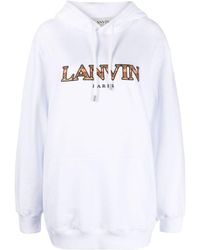 Lanvin - Logo Embroidered Drawstring Hoodie - Lyst