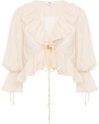 Chloé - Lace V-Neck Ruffle Top - Lyst