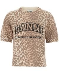 Ganni - Crew Neck Short-Sleeved Knit Sweater - Lyst