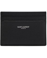 Saint Laurent - Logo Pebbled Leather Card Holder - Lyst