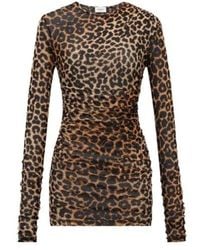 Saint Laurent - Leopard-Print Crewneck Mini Dress - Lyst