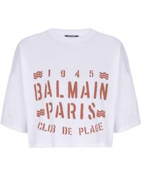Balmain - Plage Cropped Logo T-Shirt - Lyst
