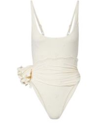 Magda Butrym - Embroidered Floral-Appliqué Draped Swimsuit - Lyst