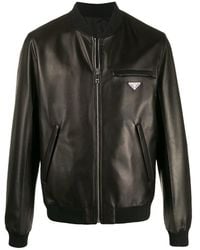Prada - Long-Sleeved Leather Jacket - Lyst